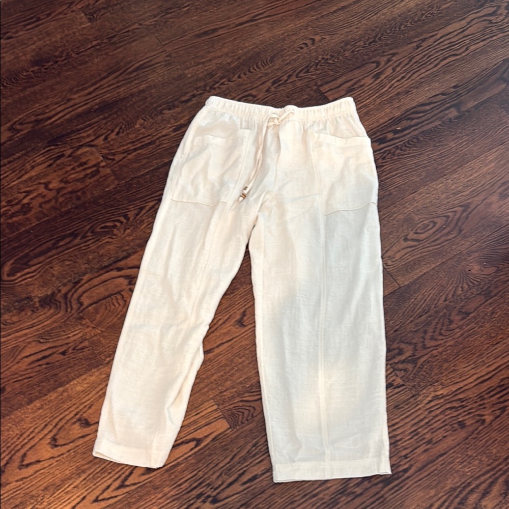 Zara cream linen drawstring pant